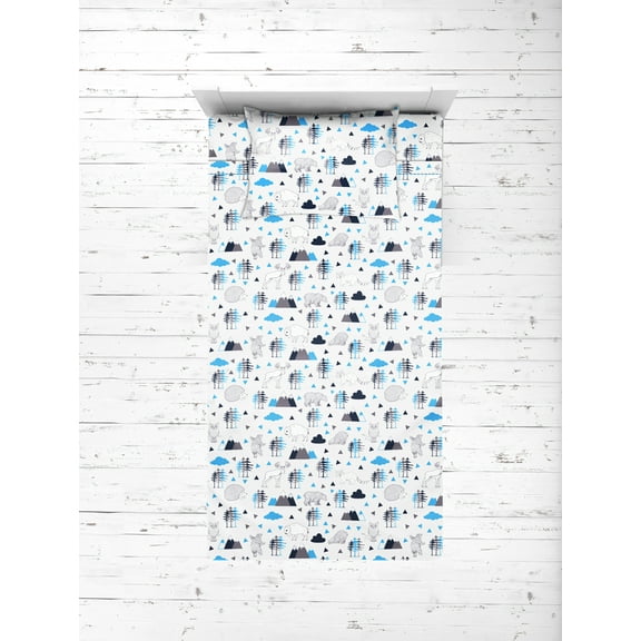 Bacati - Woodlands Aqua/Navy/Grey Boys Cotton Toddler Sheet Set