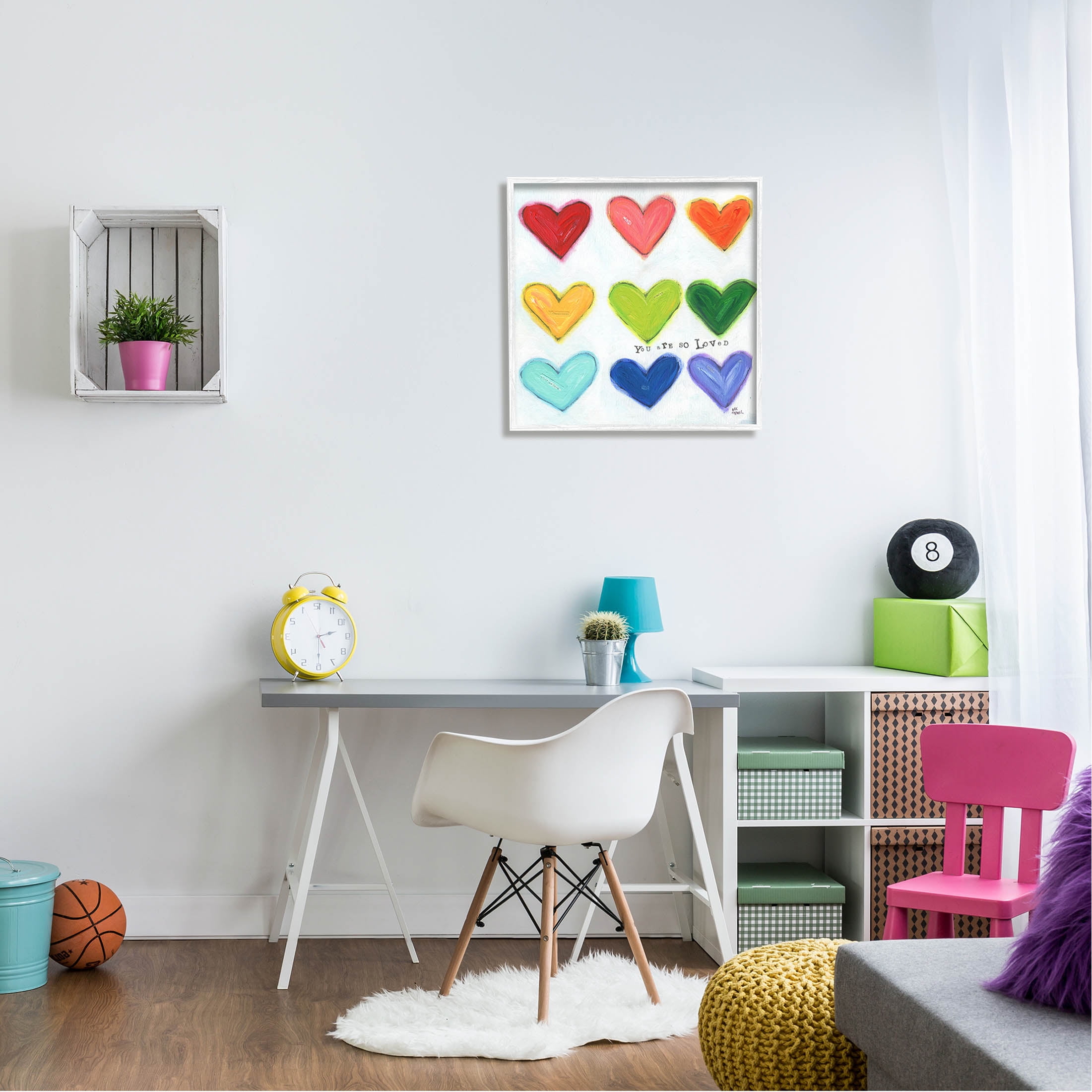 Stupell Industries You Are So Loved Rainbow Hearts Painting White Framed Art Print Wall Art, Design by Alli Rogosich