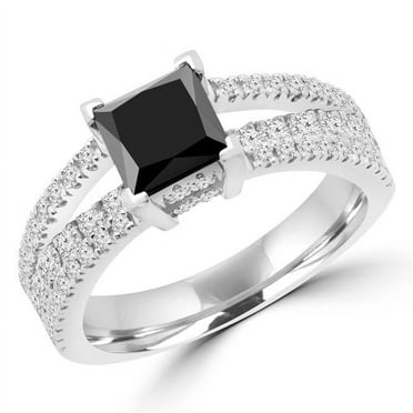 MD170169-7.5 2.16 CTW Princess Black Diamond Split Shank Solitaire with Accents Engagement Ring in 14K White Gold - 7.5