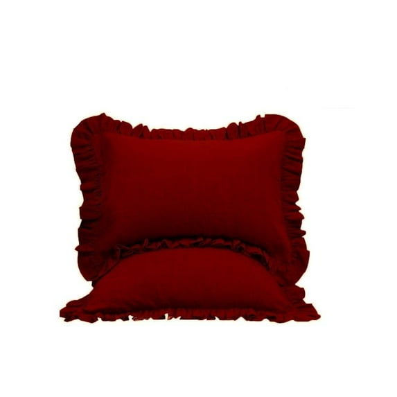 The Great American Store Premium Collections 2PC Ruffle Pillowshams (Euro 22 x 22, Burgundy) 1800 Series Microfiber Wrinkle & Stain Resistant