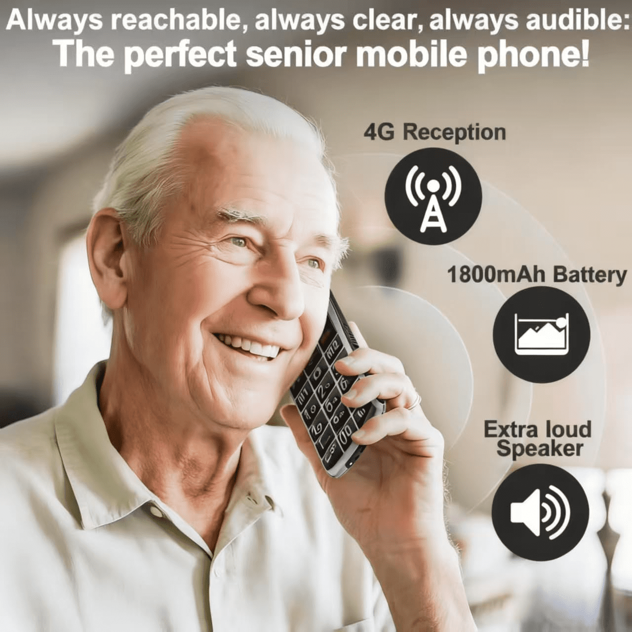 artfone A400 - 4G LTE Big Button Cell Phone for Seniors, T-Mobile Unlocked Phone, Senior Mobile Phone, Dual SIM, SOS Button, 2MP Camera, Charging Dock, Talk and Text Only, Dumb Phone, 1800mAh, Silver