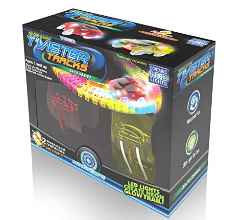 Mindscope NEON Glow Twister Tracks Dino Set - 11 Feet Glow In Dark Race Track With Dinosaur Car & Figures
