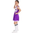 thumbnail image 5 of iiniim Kids Girls Cheer Leader Uniform Cheerleading Dress with Stockings Pom Poms Party Purple 5-6, 5 of 7