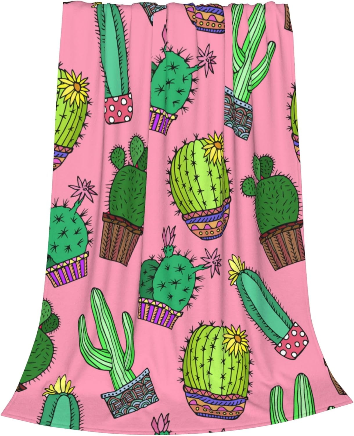 Cactus Blanket for Adults Pink Cute Succulents Blossom Floral Throw Blankets Gifts Women Girls Retro Lightweight Soft Fleece Cozy for Sofa Couch Bed Room Travel Party Decor 60x80in
