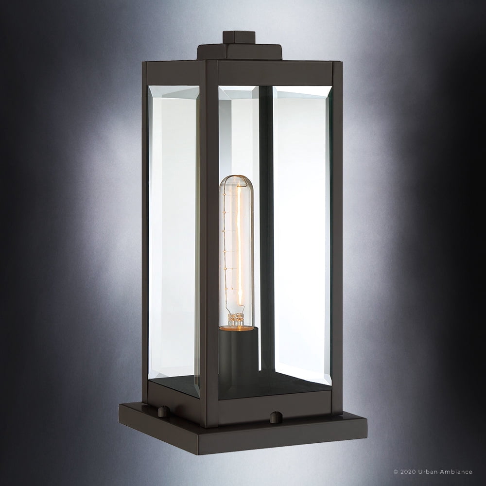 Luxury Modern Farmhouse Outdoor Post Light, 16.00''H x 7.50''W, with Industrial Style Elements, Minimalist Design, Estate Bronze Finish and Clear Beveled Glass, UQL1355