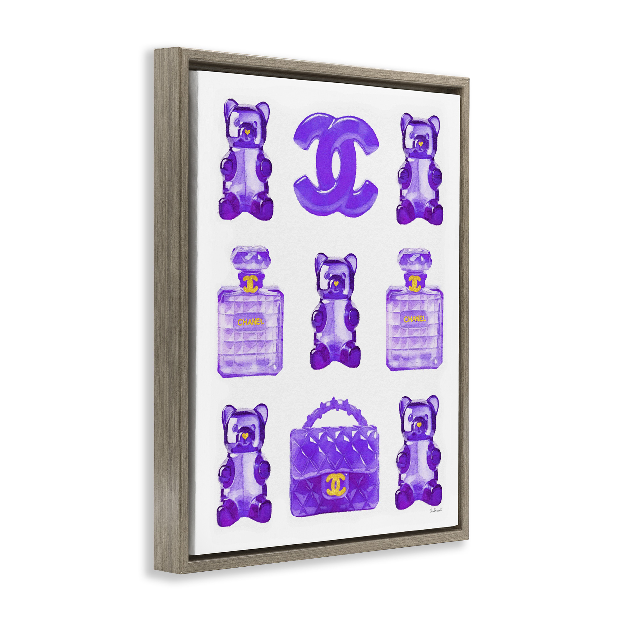 Stupell Industries Purple Glam Gummy Candy Beauty & Fashion Painting Brown Floater Framed Canvas Art Print Wall Art, 25 x 31