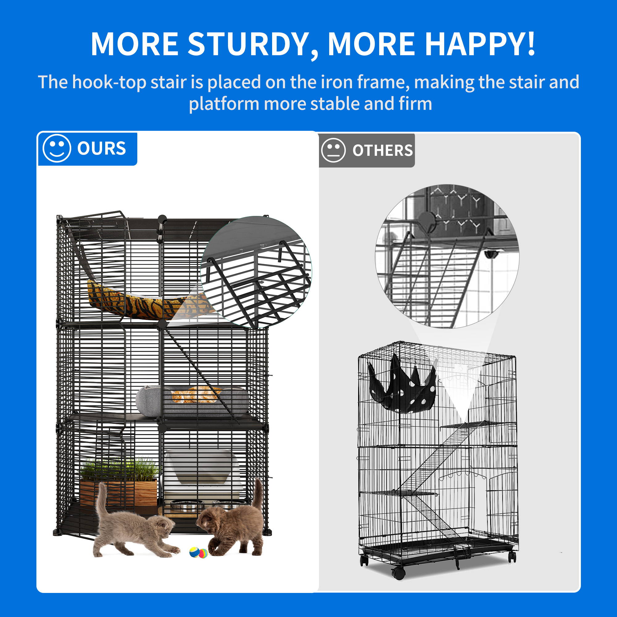 Dextrus Indoor Cat Cage with Extra Large Hammock for 1-2 Cats - DIY Cat Enclosure with Extra Large Hammock for Multiple Small Animals Cats, Ferret, Chinchilla, Rabbit,(28"L x 28"W x 41"H,Black) - image 5 of 5