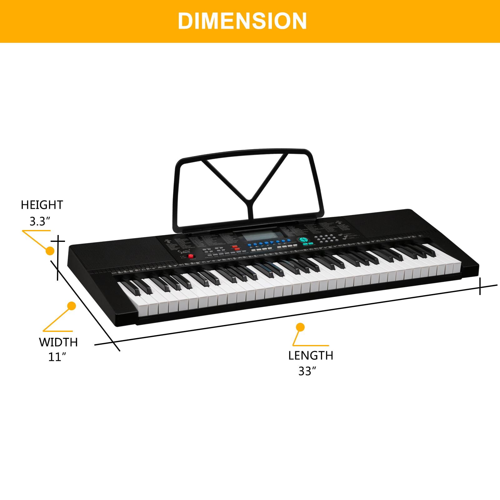 Glarry Plastic Portable 61 Keys Keyboard Piano for Beginners, Black