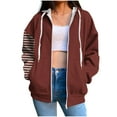 thumbnail image 2 of Zip Up Hoodie for Womens Pullover Fashion Plus Size Stripe Pockets Zipper Long Sleeved Regular Top Hooded Sweatshirts Coat Outwear, 2 of 6