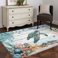 thumbnail image 4 of Summer Ocean Turtle Area Rugs 2.7'x5', Nautical Colorful Sea Fish Octopus Coral Wood Grain Low Pile Throw Living Room Rug Non-Slip Sturdy Edge Binding Carpet for Indoor Entryway Bedside Kitchen, 4 of 9