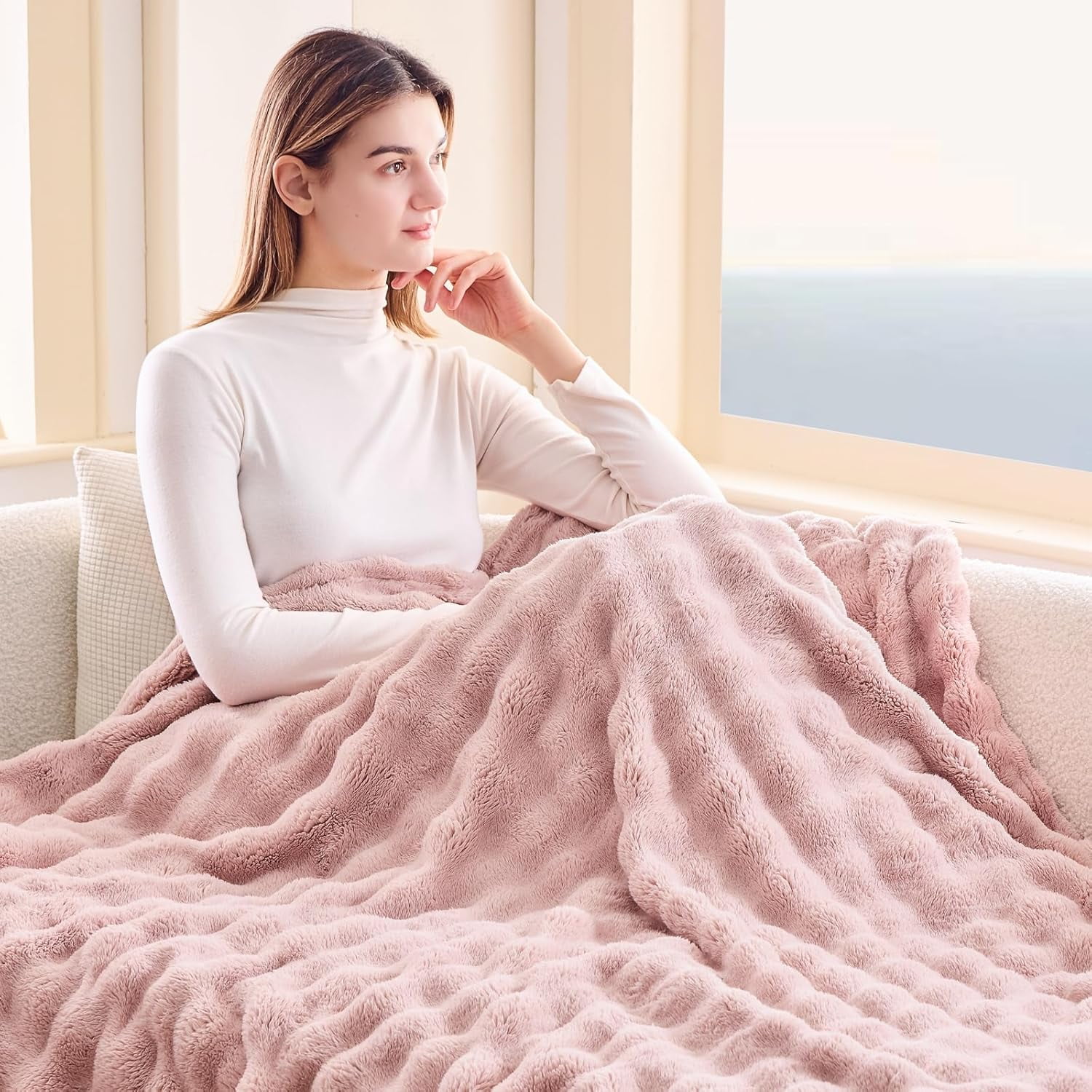 shiyou-Twin Blanket for Couch Pink Super Soft Flannel Fleece 3D
