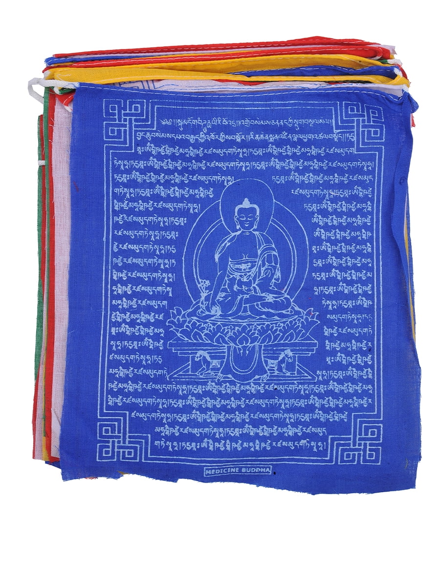 The Collection Royal Tibetan Prayer Flags Outdoor, Zen Flag, Colorful Buddhist Banner, Chakras Flags, Sacred Geometry Flag, Made in Nepal Wind Horse Flag, Traditional Mantras (Medicine Buddha)