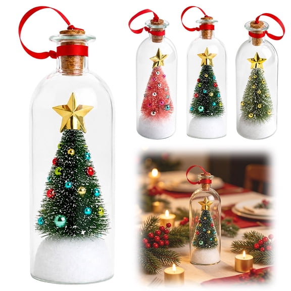 Recordable Christmas Tree Message in a Bottle Ornament,30-Second Voice Recording Keepsake with Snowy Mini Trees,Glass Holiday Decoration for Mantel(1PC), Lazyguy