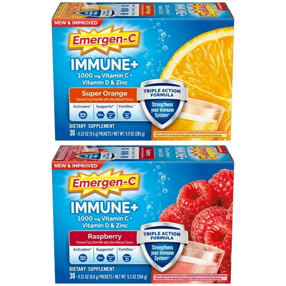 Emergen-C Immune  Vitamin C Immune Support Powder, Raspberry and Super Orange, Set of 2