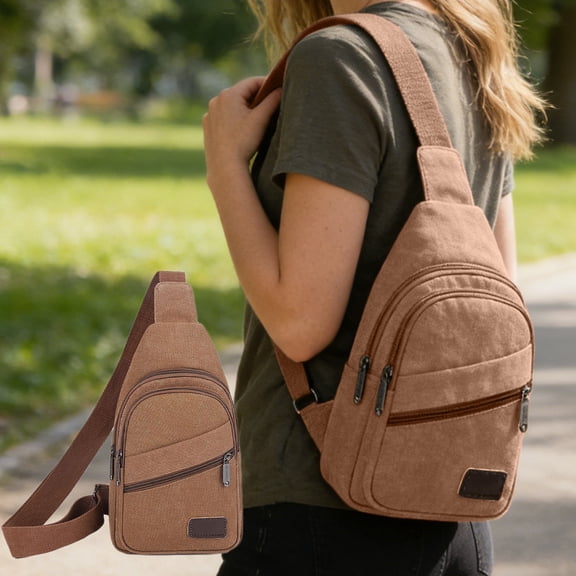 WWG Unisex Single Shoulder Crossbody Bag Waterproof Canvas Sling Backpack Chest Bag for Hiking Travel Daily Use Multi Compartment with Hidden Pocket 12 x 6.7 Inches