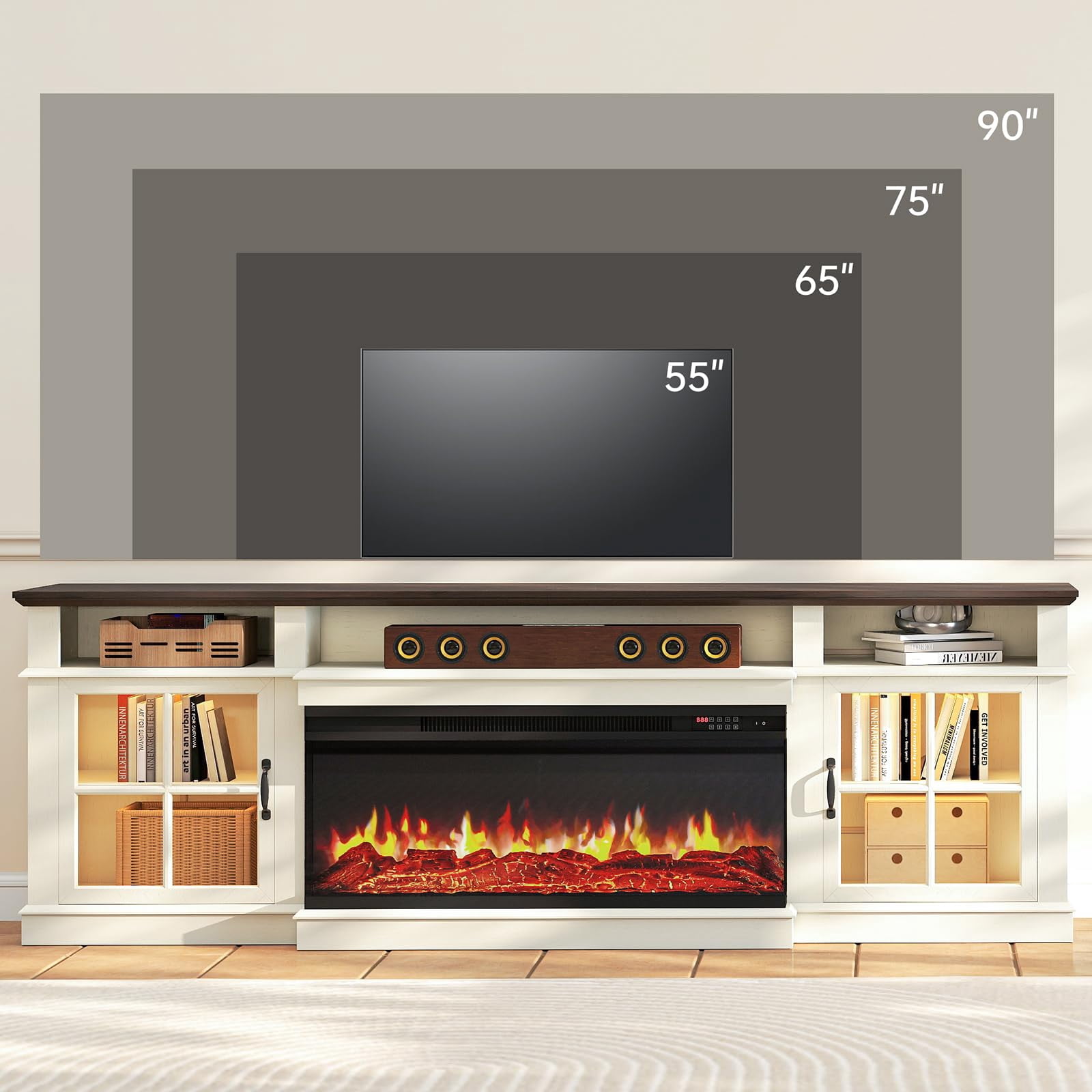 Sonegra 80" Fireplace TV Stand with Led Light, Entertainment Center for TVs up to 90", White