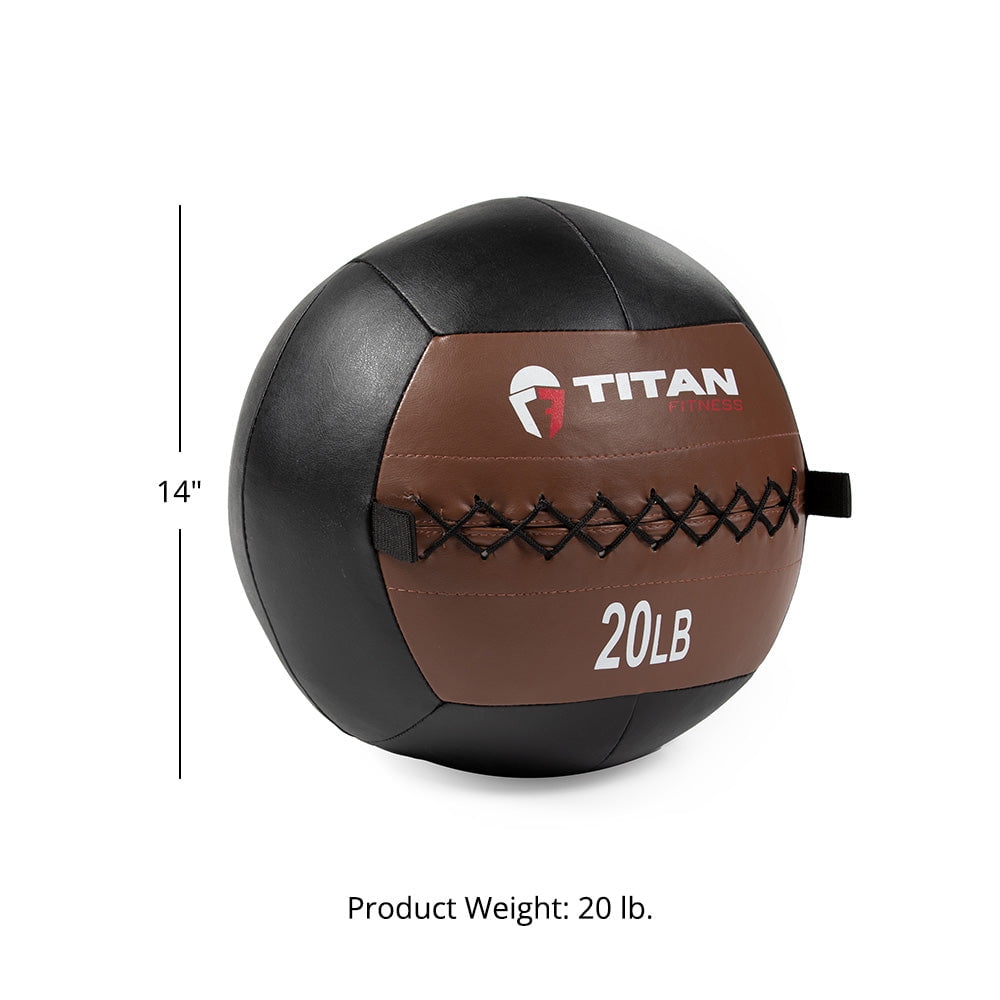 Titan Fitness 20 LB Soft Leather Medicine Wall Ball, Brown Color-Coded Weighted Wall Ball, Full Body Dynamic Exercise Med Ball, Core Fitness, Strength Training, Exercise Conditioning