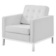 thumbnail image 3 of Tufted Armchair Accent Chair, Set of 2, Faux Leather, Silver White, Modern Contemporary Urban Design, Living Lounge Room Hotel Lobby Hospitality, 3 of 4