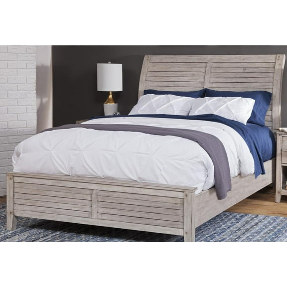 American Woodcrafters Aurora White-washed Wood Queen Sleigh Bed