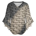 thumbnail image 5 of White Brick Stone Wall Women's V-Neck Blouse With 3/4 Ruffled Bell Sleeves Casual Top Ladies Blouses, 5 of 7