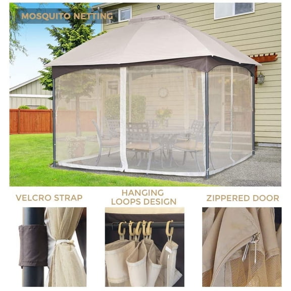 10*12 FT Softtop Metal Gazebo with Mosquito Net&Sunshade Curtains,Sturdy Heavy Duty Double Roof Canopy,Galvanized Steel Design Outdoor Tent,Suitable for Gardens,Patio,Backyard