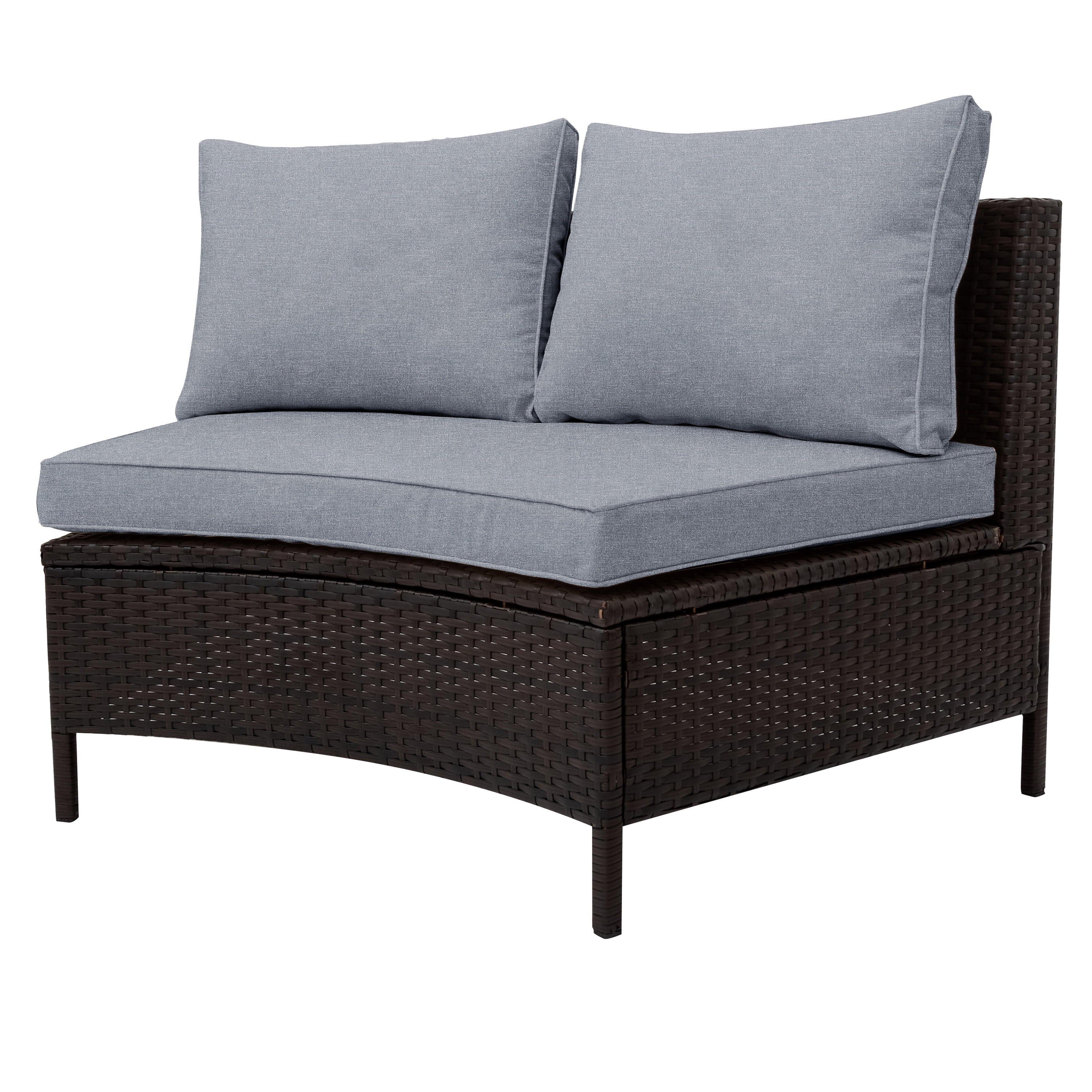 Harper & Bright Designs 5 Pieces Half Moon Outdoor Sectional Sofa Set, Patio All-Weather PE Wicker Furniture with Pillows, Cushions and Half-Moon Tempered Glass Table, Grey