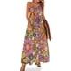 thumbnail image 1 of Vestido sin mangas con estampado floral retro de los años 60 y 70 en color rosa, naranja, mostaza, verde, negro y crema beige, 1 of 7