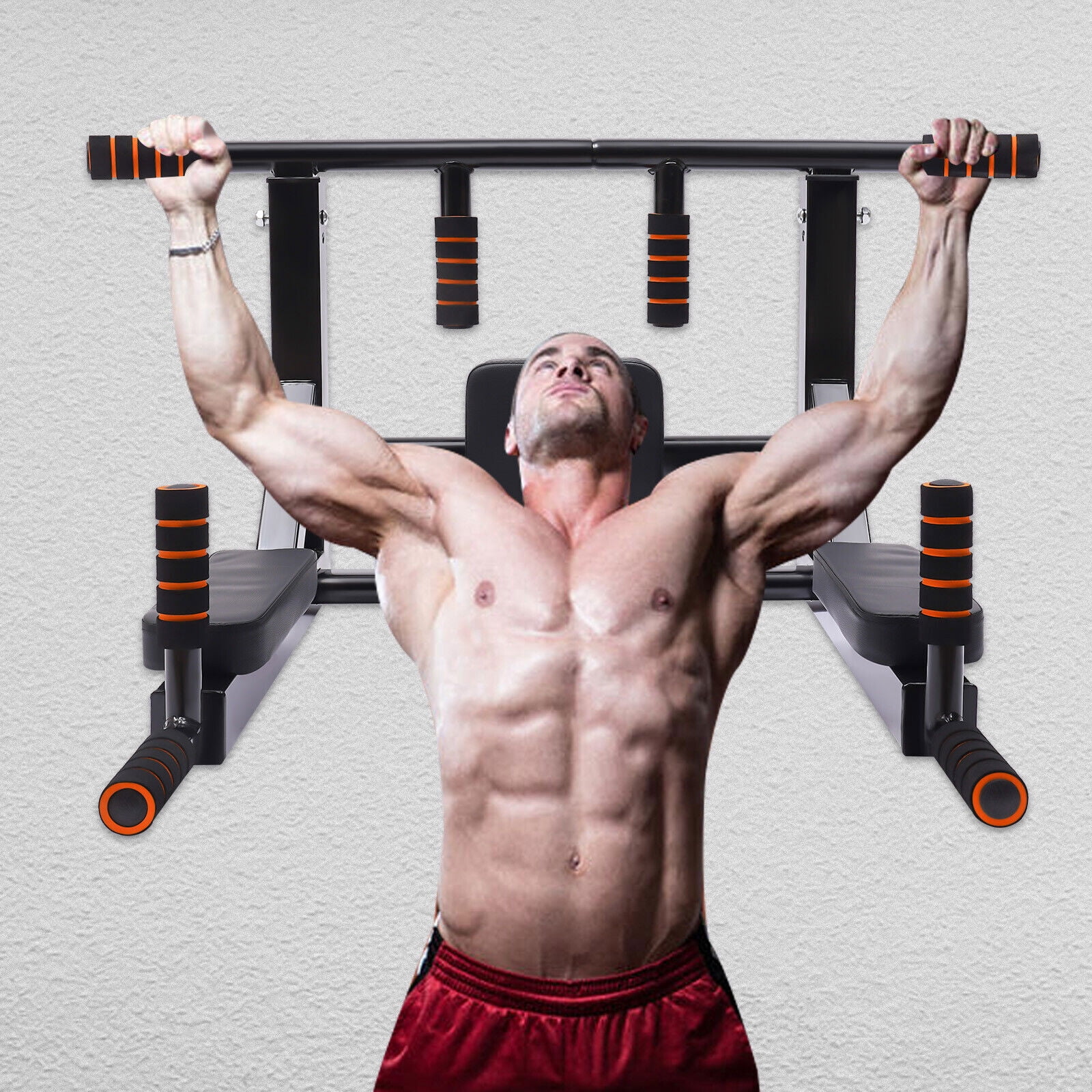 Dip Station, Wall Mounted Pull Up Bar Black, Detachable Dip Station for Pull Ups, Leg Raises, Chest Dips, Multiple Grip Positions, Space Saving Design, for Home Gym, Calisthenics