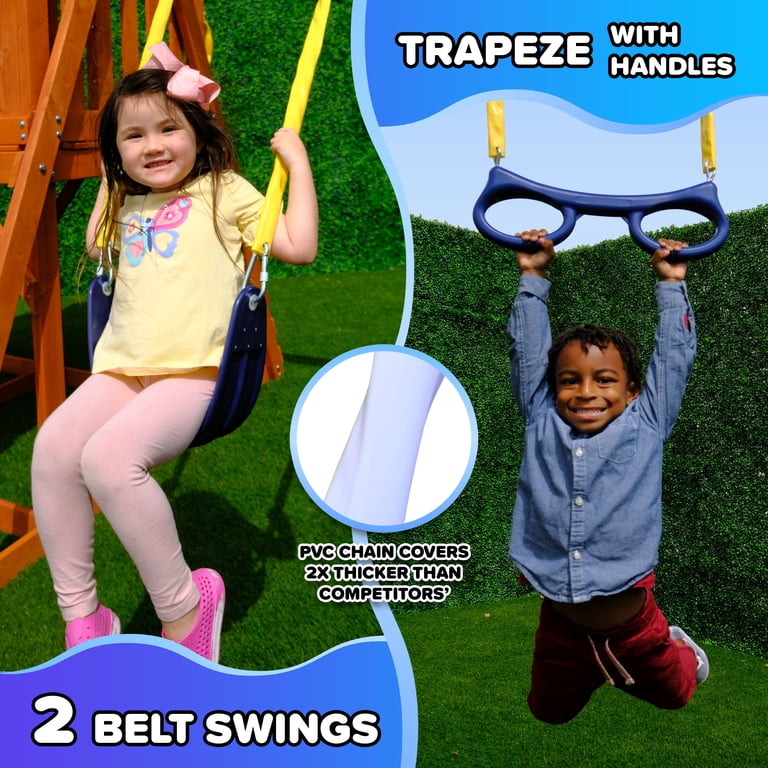 Sportspower Sunnyslope Wooden Swing Set with Play Fort, Trapeze