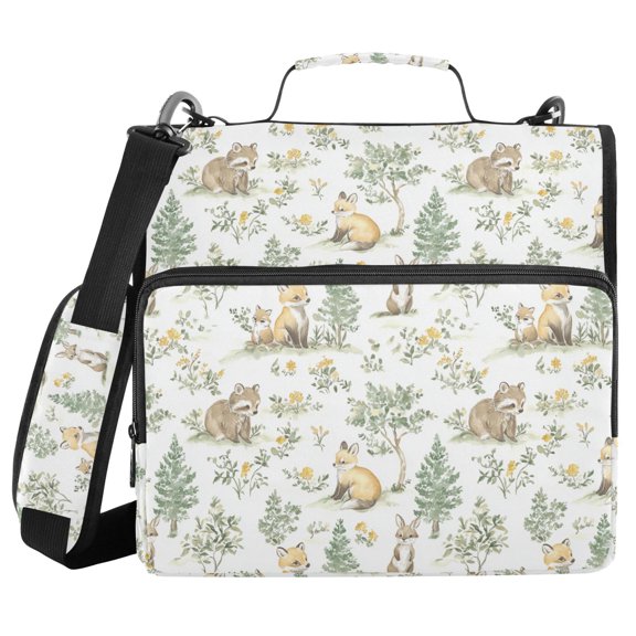 FORMRS Zipper Binder with Shoulder Strap 2-inch Ring 500 Sheet Capacity File Bag, Watercolor Forest Pattern