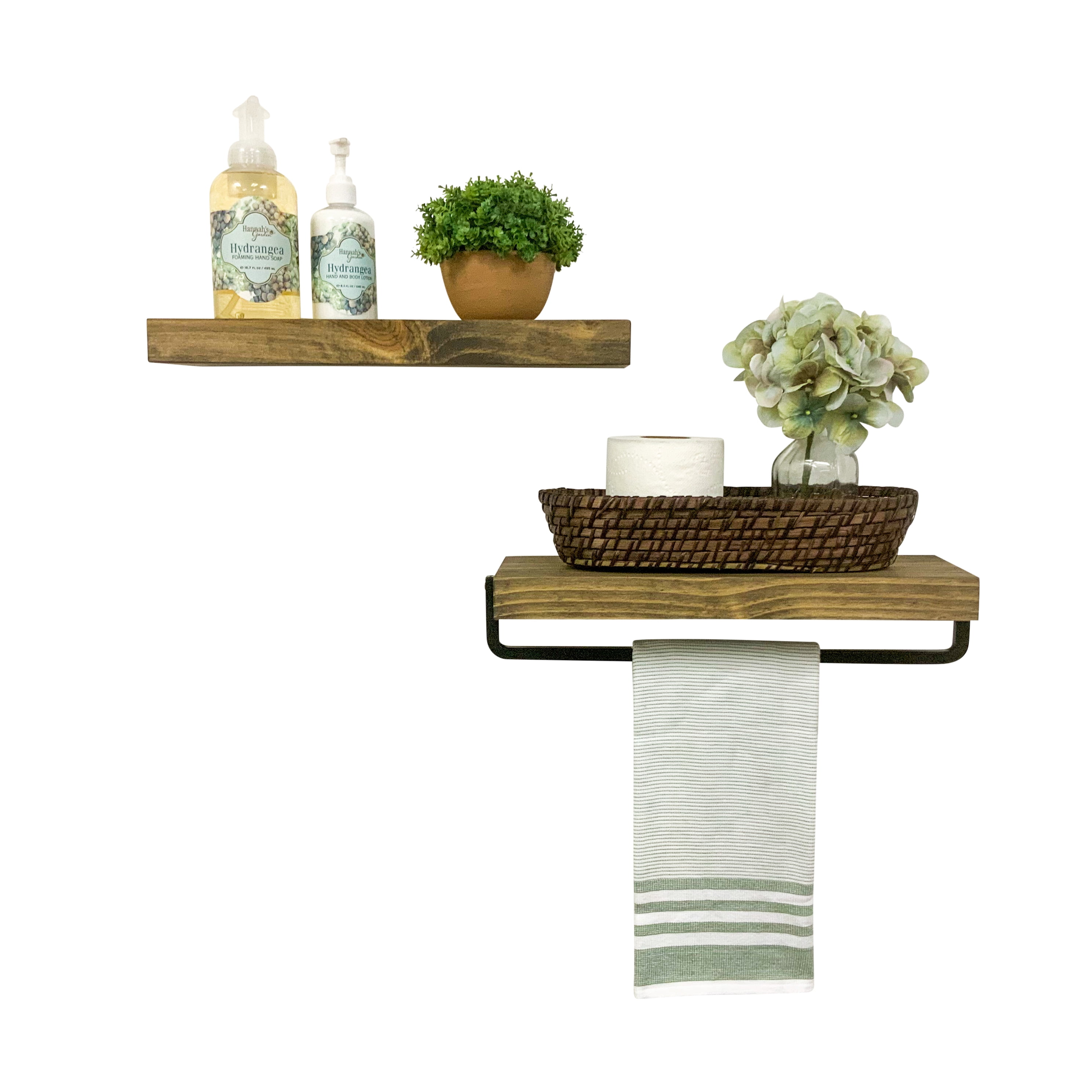 Del Hutson Designs Wood Floating Shelves, Set of 2, 3.5" x 16", Dark Walnut
