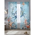 thumbnail image 4 of Sheer Curtain Panels Crab Rod Pocket Voile Window Curtains Marine Life Starfish Blue Window Treatments Ligh Filtering Privacy Curtain Drapes for Bedroom Living Room 2 Panel Set 108 Inch Length,, 4 of 9