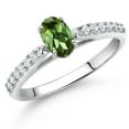 thumbnail image 2 of Gem Stone King 10K White Gold Green Tourmaline and White Lab Grown Diamond Engagement Ring for Women (0.68 Cttw, Oval 6X4MM, Gemstone October Birthstone, Size 5), 2 of 4