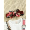 thumbnail image 6 of Baby Girls Autumn Clothes Set 6M 12M 18M 24M 3Y 4Y Kids Ruffle Long Sleeve Ribbed Romper Tops + Plaid Suspender Skirt + Headband Toddler Outfits, 6 of 10
