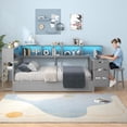 thumbnail image 2 of Twin Size Daybed with Drawers and Bookcase Storage,Corner Bed Frame with Desk,Charging Station and Led Lights,Twin Metal Platform Bed Frame with Open Shelves,Gray, 2 of 9