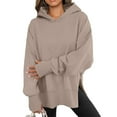 thumbnail image 2 of Oversized Hoodies for Women Fleece Side Slit Hooded Sweatshirts Thumbhole Long Sleeve Sweatshirts Cozy Pullover Shirts Khaki 2XL, 2 of 7