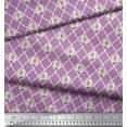 thumbnail image 3 of Soimoi Purple Cotton Poplin Fabric Quatrefoil & Grandiflora Rose Floral Print Fabric by Yard 58 Inch Wide, 3 of 3
