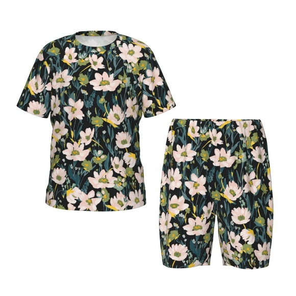 Balery Flowers Conjunto de Pijama Infantil de Manga Corta con Estampado – Ropa de Dormir de Algodón Suave-Small