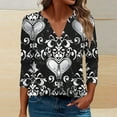 thumbnail image 6 of Ounisa 3/4 Sleeve Tops for Women Summer Notched V Neck Printed T Shirts Casual Cute Three Quarter Length Dressy Blouses, 6 of 6