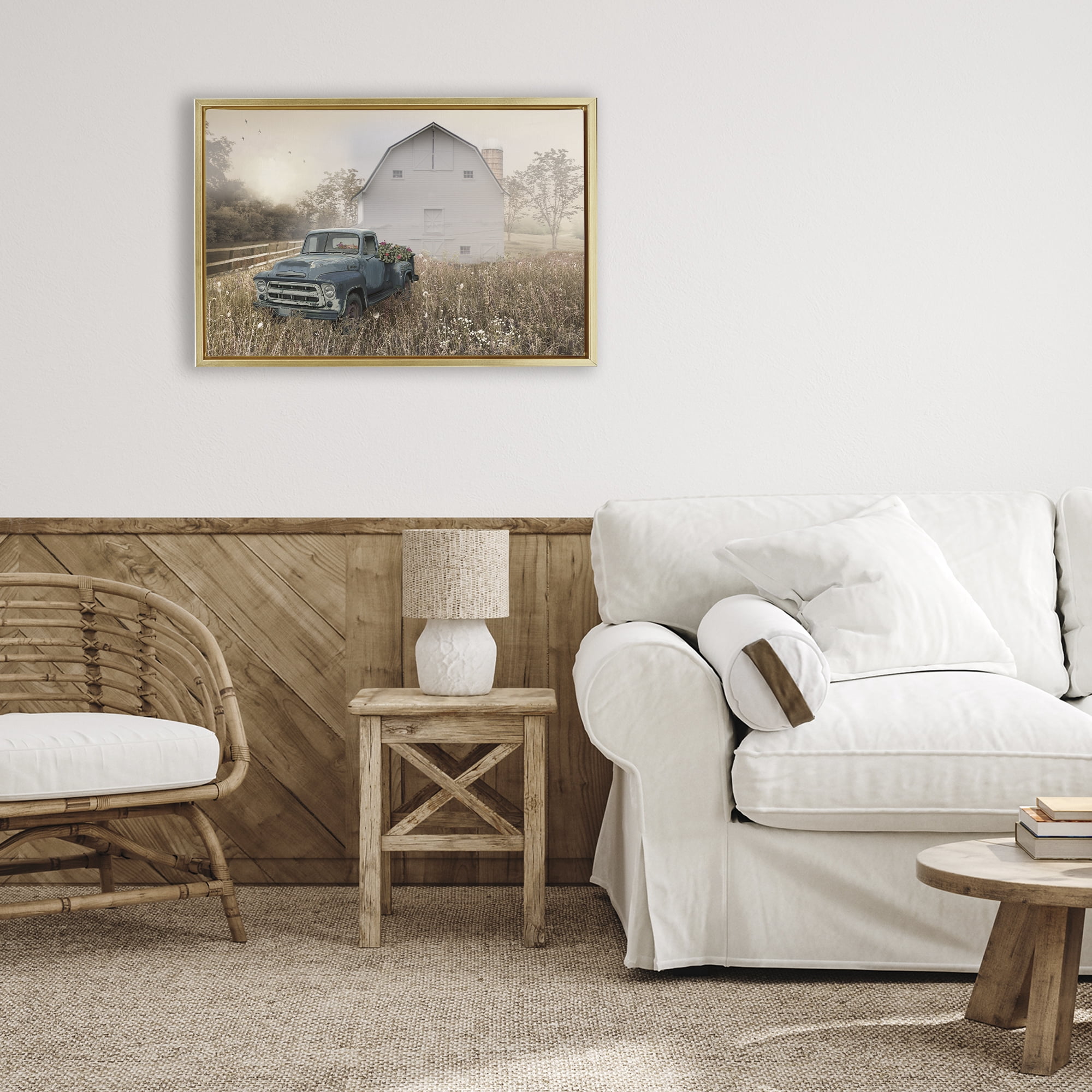 Stupell Industries Vintage Pickup in Wildflowers Gold Framed Floater Canvas Wall Art, design by Nan