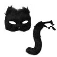 thumbnail image 1 of Máscara y cola de animal para fiestas, disfraces, clubes nocturnos, Halloween. Negro, 1 of 9