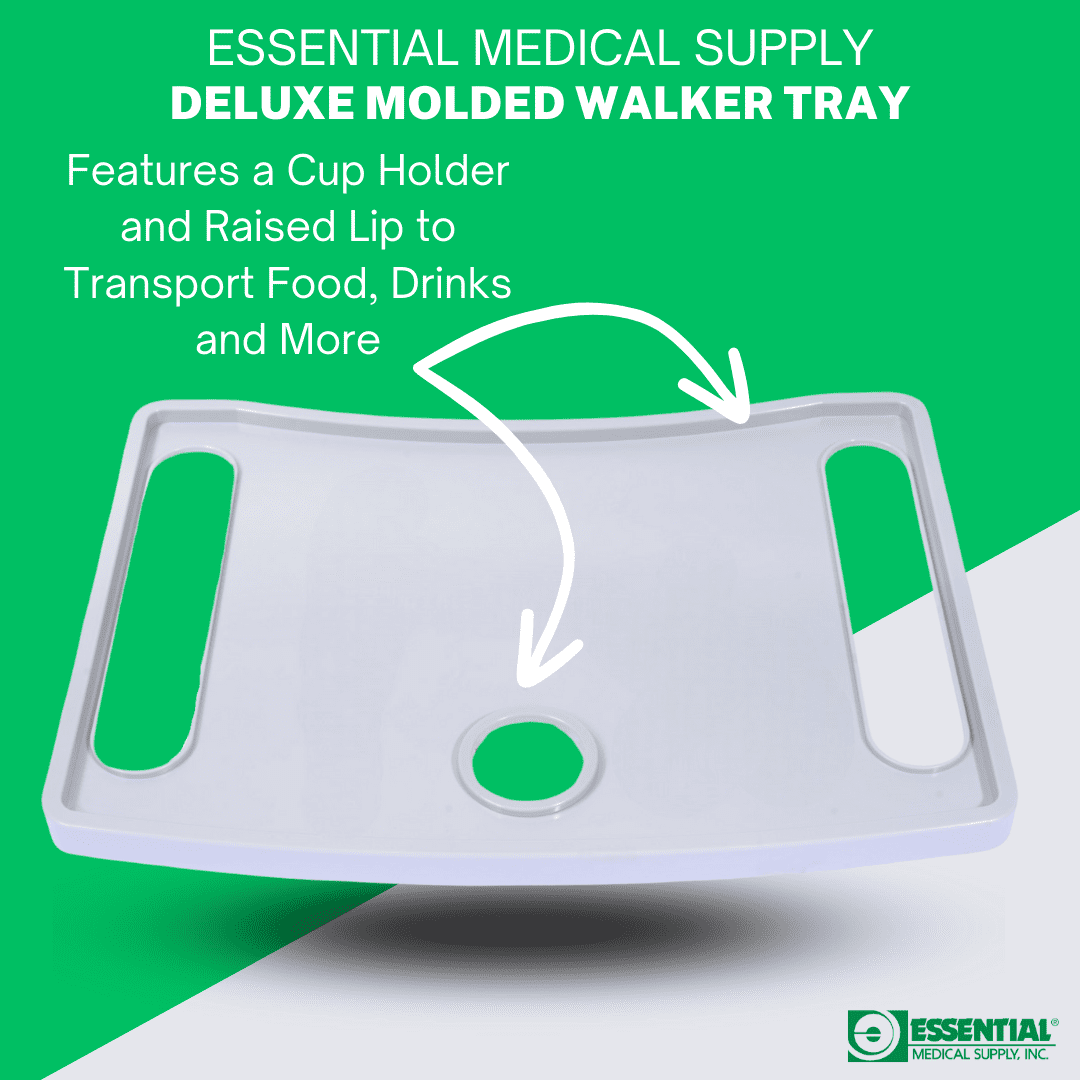 Essential Medical Supply Molded Walker Tray with Cup Holder - Perfect for Mobility and Transport