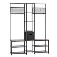 thumbnail image 1 of KFFKFF Corner Hall Tree with Shoe Bench, 70.9 in Coat Rack with Hooks and Steel Frame, Freestanding Clothes Shoes Rack Storage Organizer with Anti-Tip Set, Rustic Brown, 1 of 9