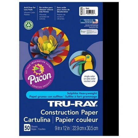 UPC: 0194629087303 | Tru-Ray 9 x 12 Construction Paper Black 50 Sheets/Pack 5 Packs/Bundle (PAC103029-5)