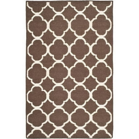 SAFAVIEH Dhurrie Ulysses Geometric Moroccan Wool Area Rug, Brown/Ivory, 3' x 5'