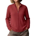 thumbnail image 5 of VBVC Women's Ribbed Full Zip Mock Neck Cardigan , Ladies' Slim Fit Long Sleeve Top , Casual Lightweight Jacket For Women, Red , S-5XL, 5 of 6