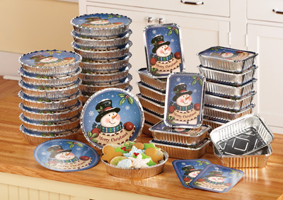 Set of 36 Goodies Container with Lids Snowman Christmas Leftover Food Aluminum Storage - Walmart 