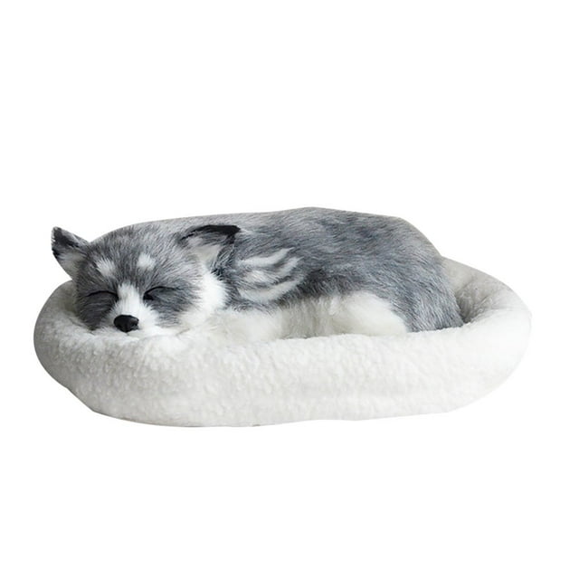 Realistic Sleeping Plush Breathing Dog Furry Dog With Mat Creative Animals Decor Stuffed Animal Doll