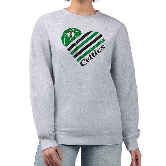 Women's G-III 4Her by Carl Banks Heather Gray Boston Celtics Heart Graphic Fleece Pullover Sweatshirt