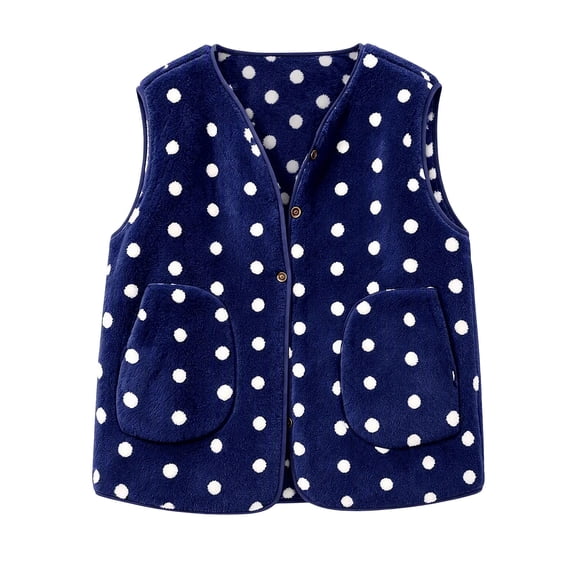 Guluxicc Women's Fleece Polka Dot Vests Button Down V Neck Sleeveless Jackets with Pockets for Everyday Fall Winter Vests